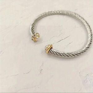 Two Tone Cable Cuff Bracelet Silver Gold Open Bangle Classic NWT